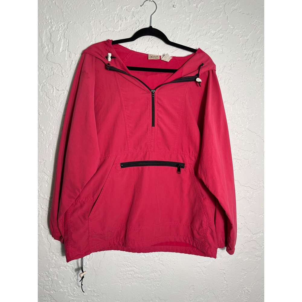 Vintage Woolrich Women's Medium Pink Nylon Hooded‎ Anorak Windbreaker Jacket